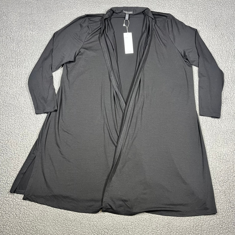 Eileen Fisher Kimono Cardigan Womens XL Fine Tencel Jersey Black Minimalist